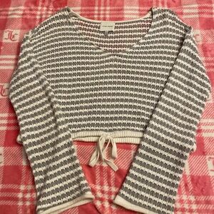 Pink Rose Gray and Cream Striped Sweater